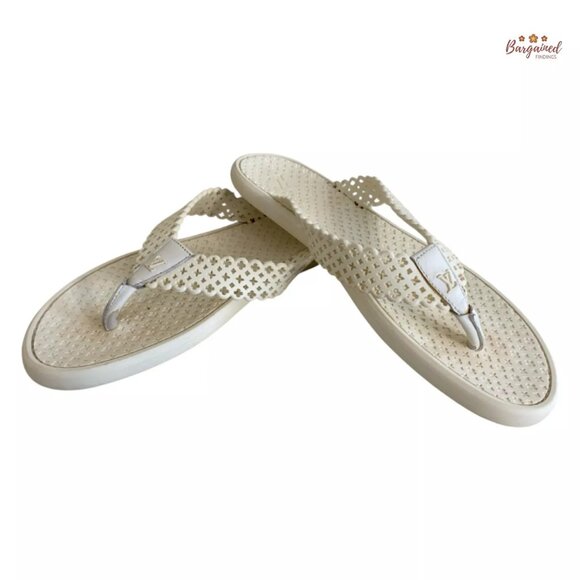 Authentic Louis Vuitton Ivory Perforated Rubber Tattoo Thong Sandals Size 40/10 - Picture 1 of 13